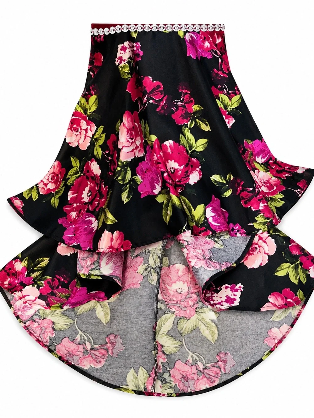 Speechless Girls Burgundy Velvet & Floral‎ High Low Dress, Size 7, NEW